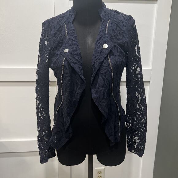Premise Studio Navy Lace Jacket Zipper Detail Size Medium - Picture 1 of 7
